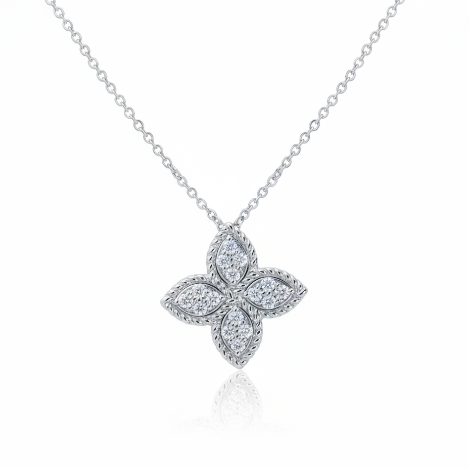 Diamond Quatrefoil Flower Pendant in 18k Gold