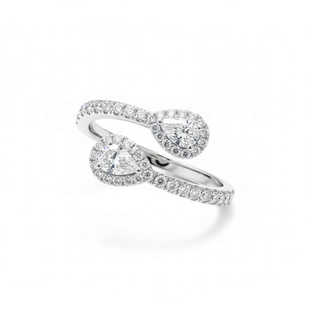 Dual Halo Diamond Open Band Ring