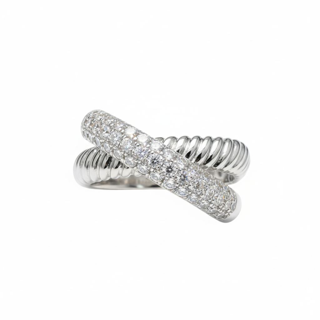 Gold Coil Pavé Diamond Crossover Ring
