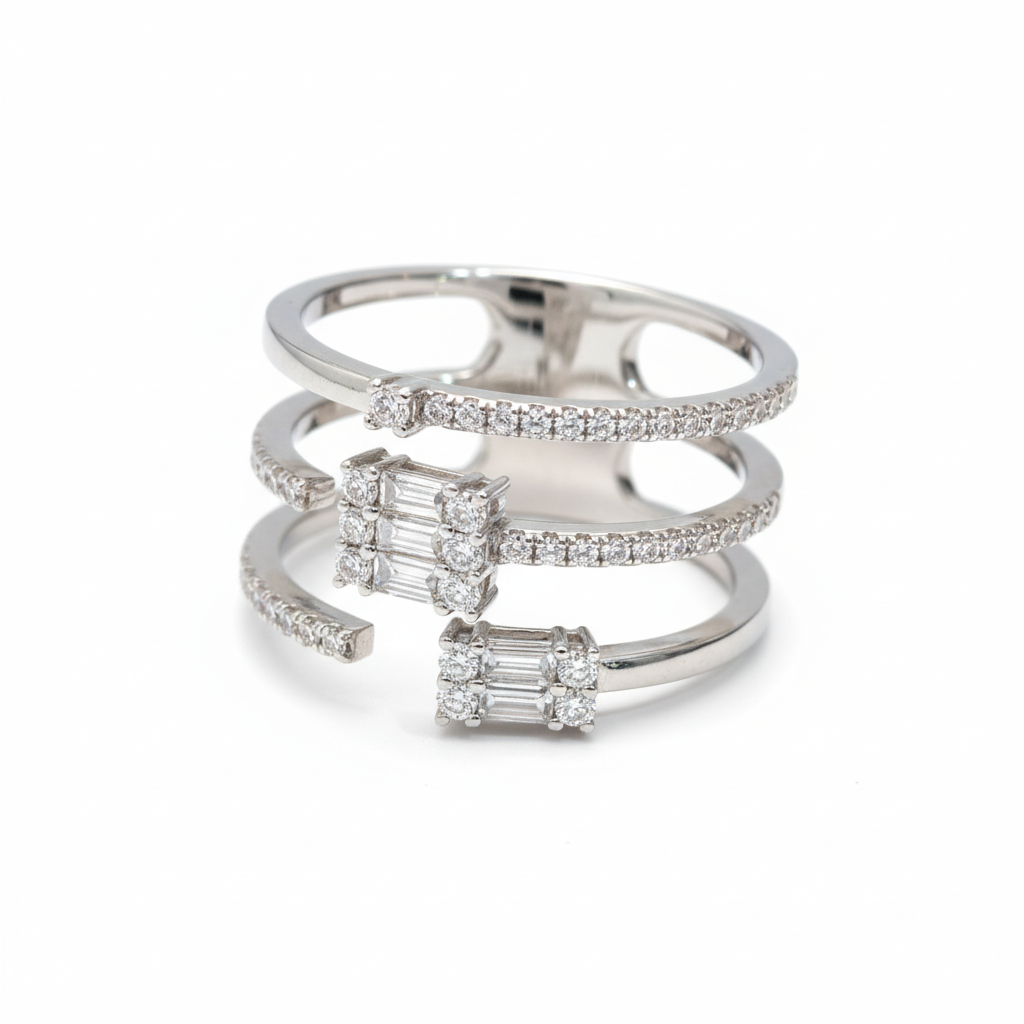 Triple Row Baguette Diamond Ring