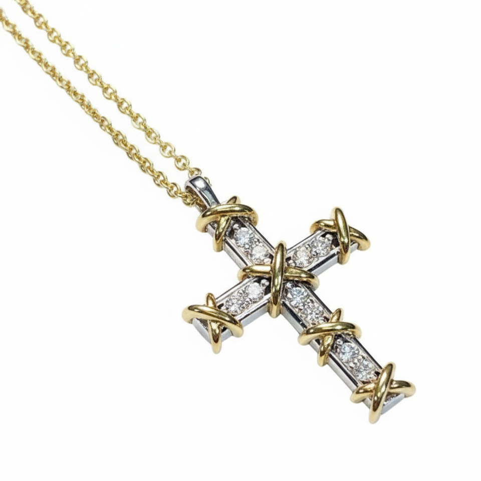 Baguette Diamond Cross Pendant in Yellow Gold