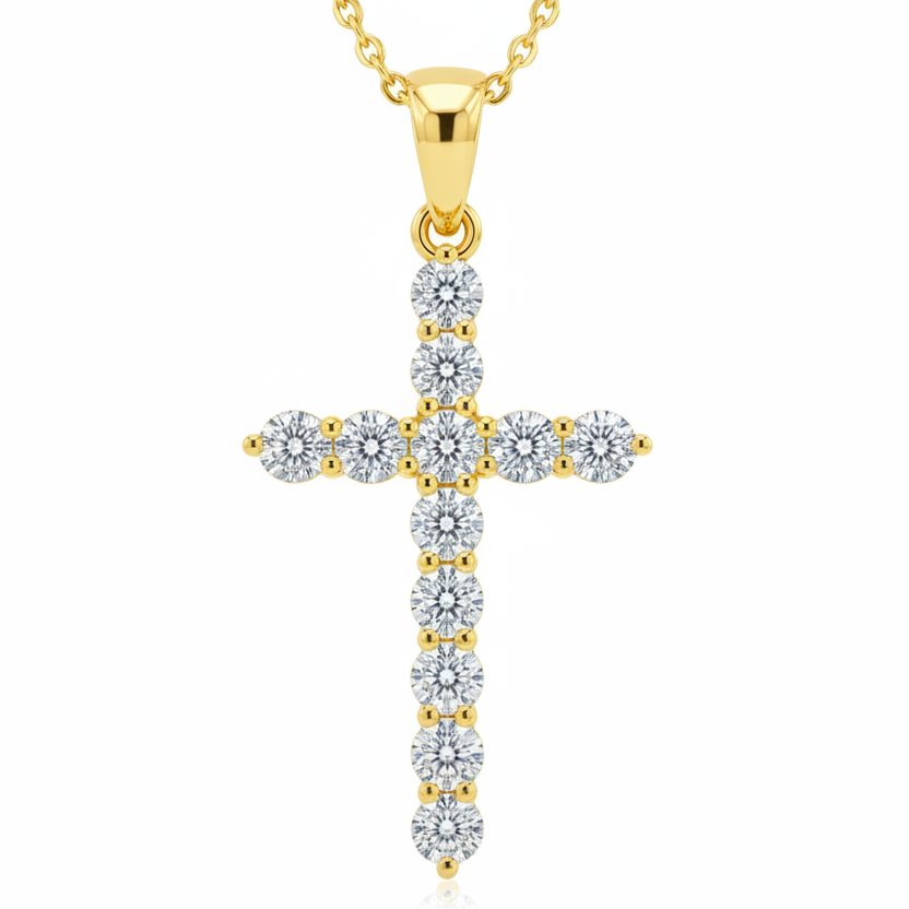 Classic Prong-Set Diamond Cross Necklace