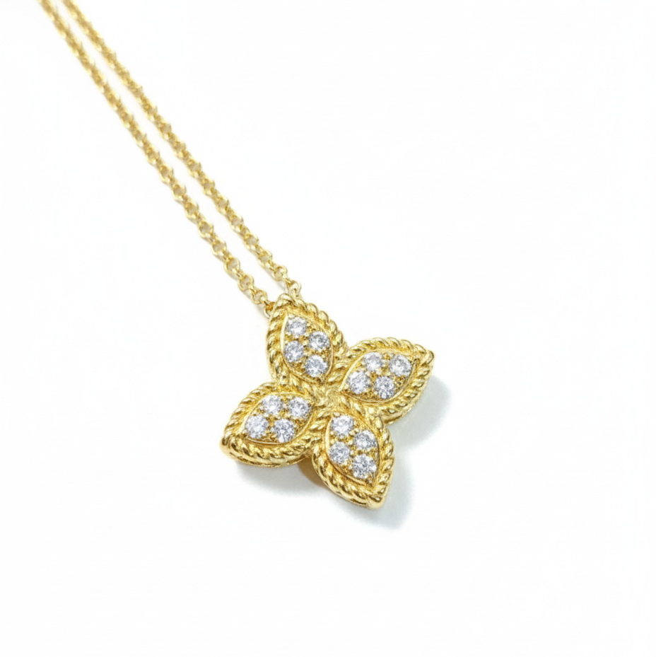 Diamond Quatrefoil Flower Pendant in 18k Gold