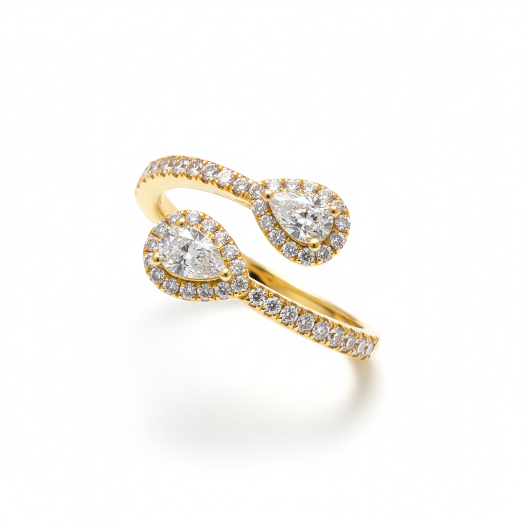 Dual Halo Diamond Open Band Ring