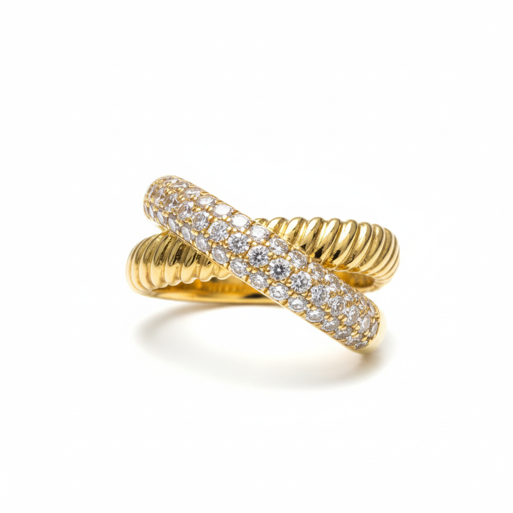 Gold Coil Pavé Diamond Crossover Ring
