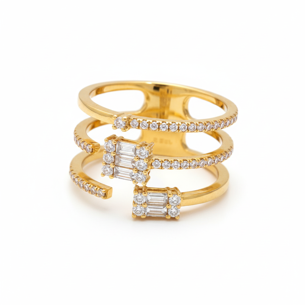 Triple Row Baguette Diamond Ring
