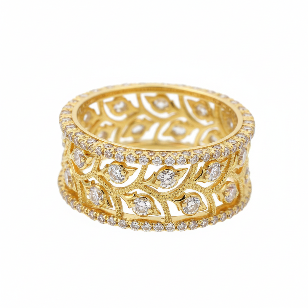 Vintage Leaf Diamond Band