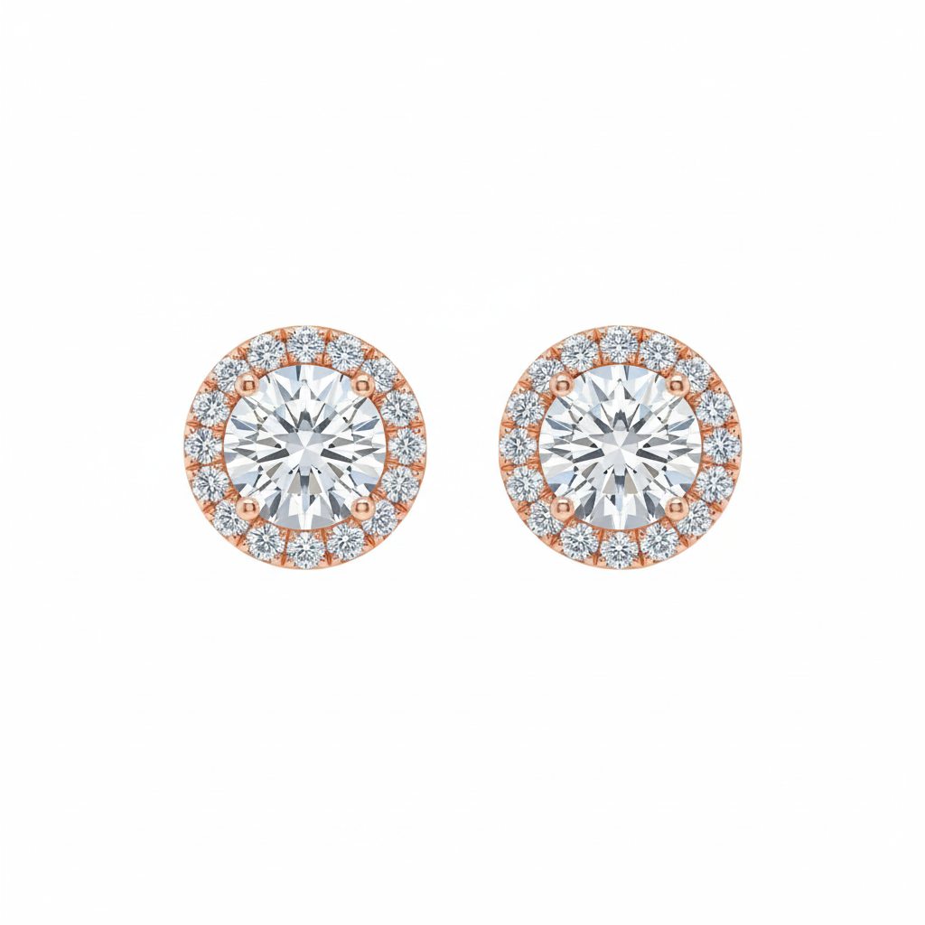 Round Halo Diamond Stud Earrings