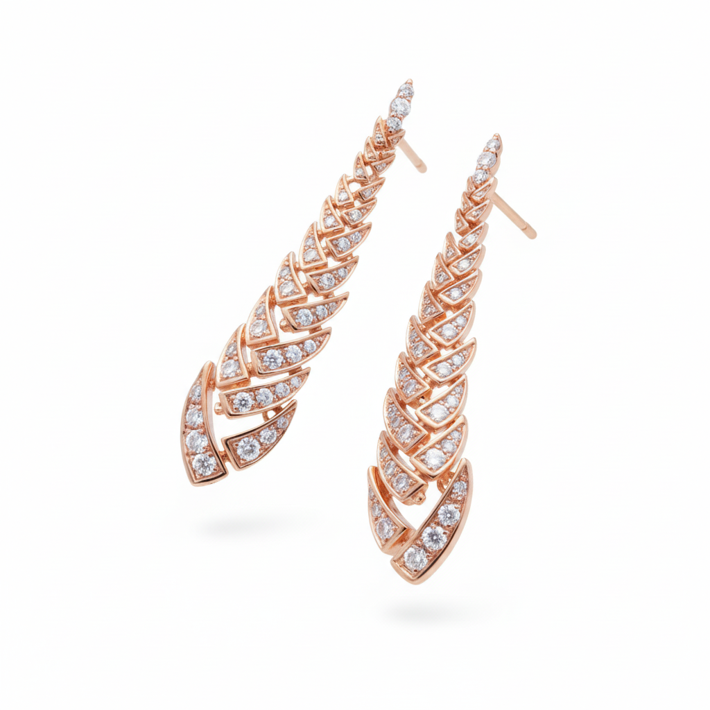 Tapered Leaf Diamond Drop Earrings