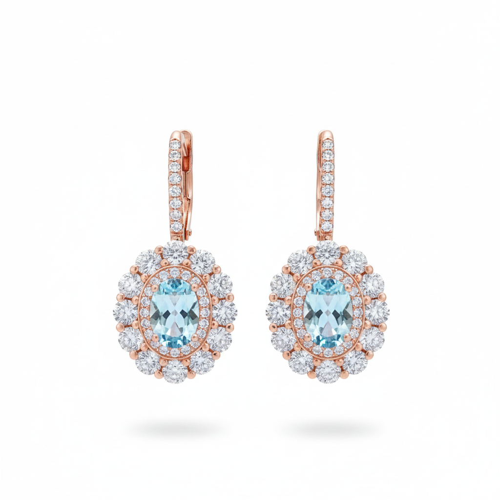 Blue Radiance Aquamarine & Diamond Oval Halo Earrings