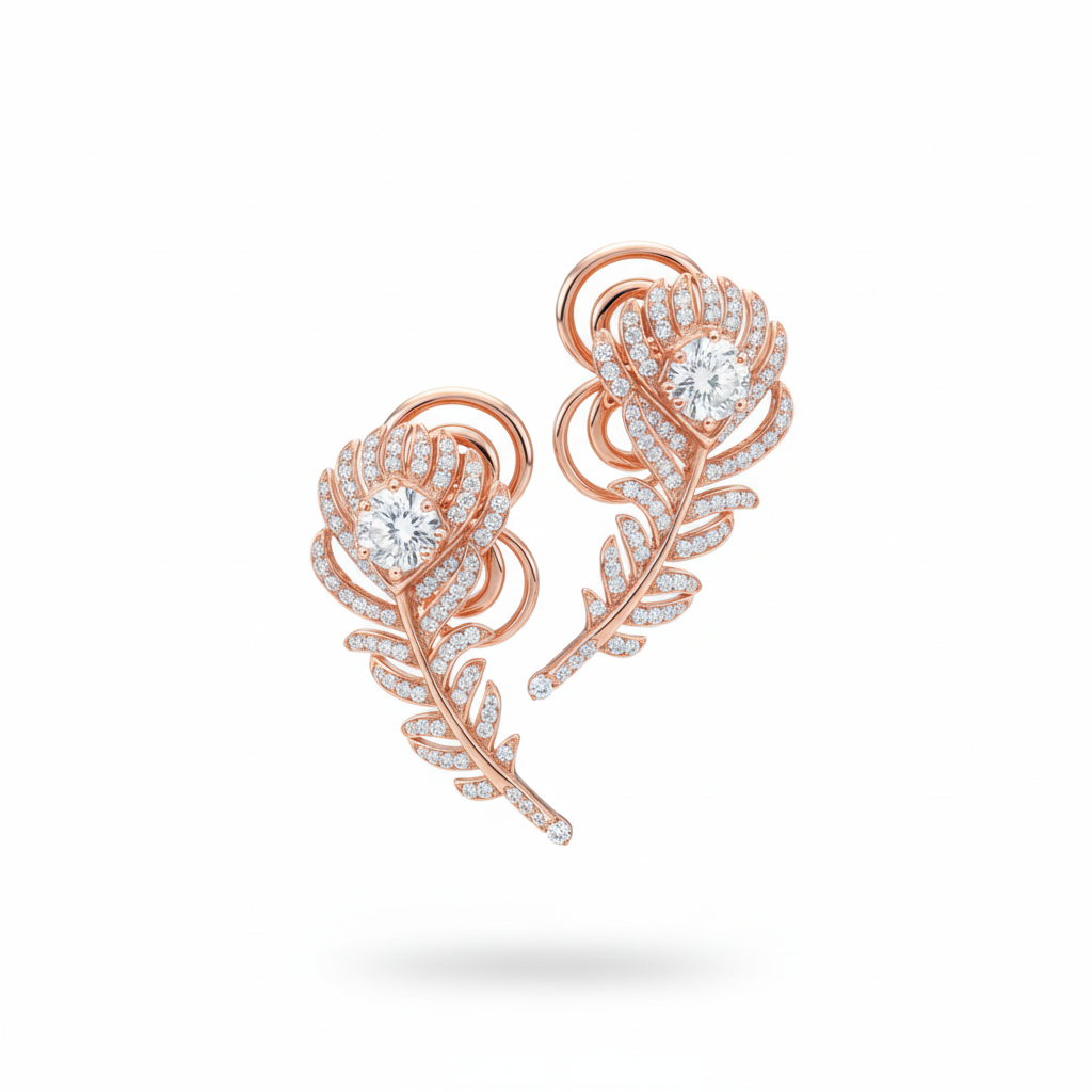 Nature-Inspired Pavé Feather Diamond Earrings