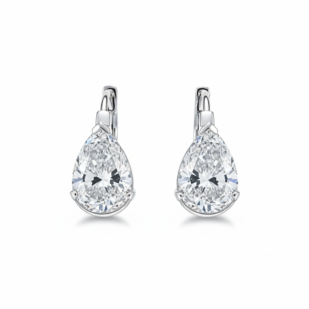 Solitaire Pear Diamond Drop Earrings