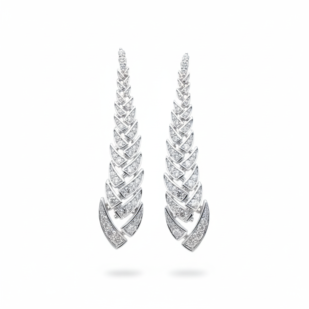Tapered Leaf Diamond Drop Earrings