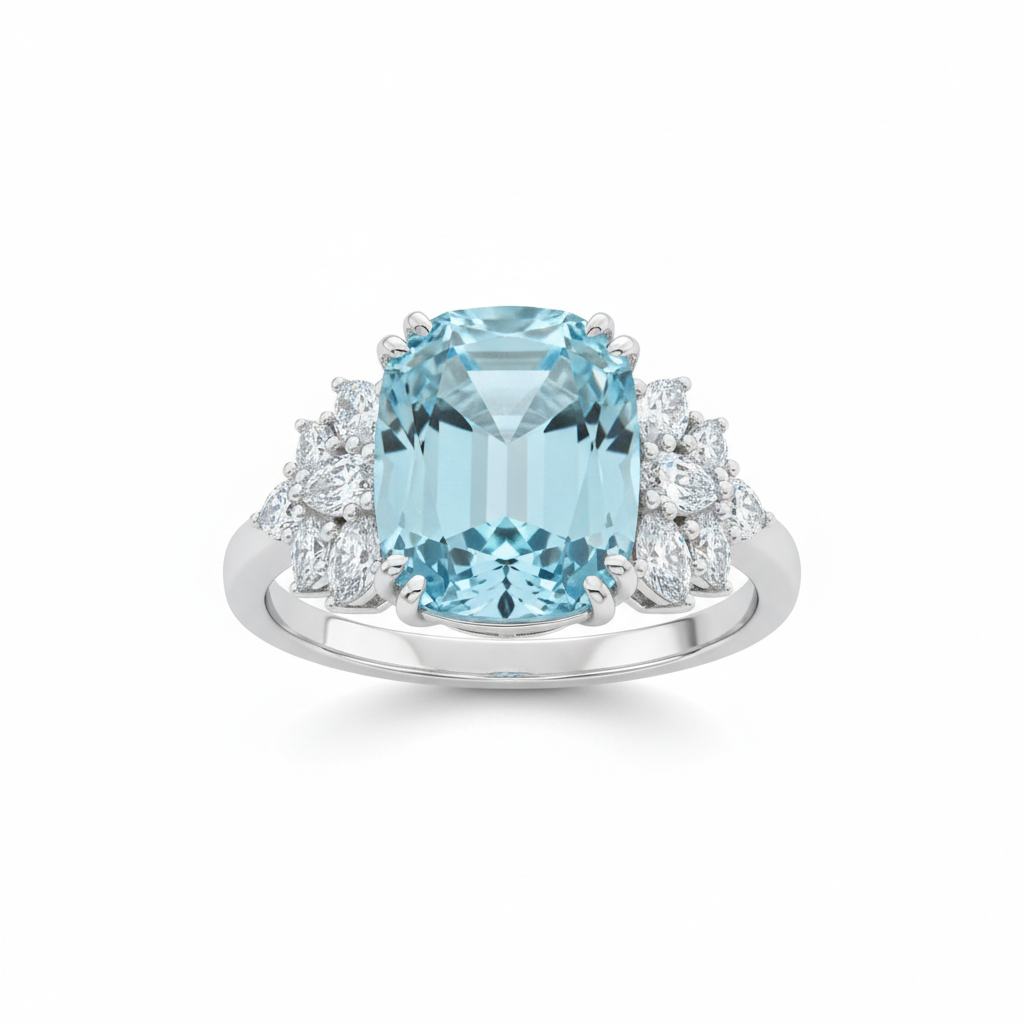 Celeste Aquamarine Halo Ring