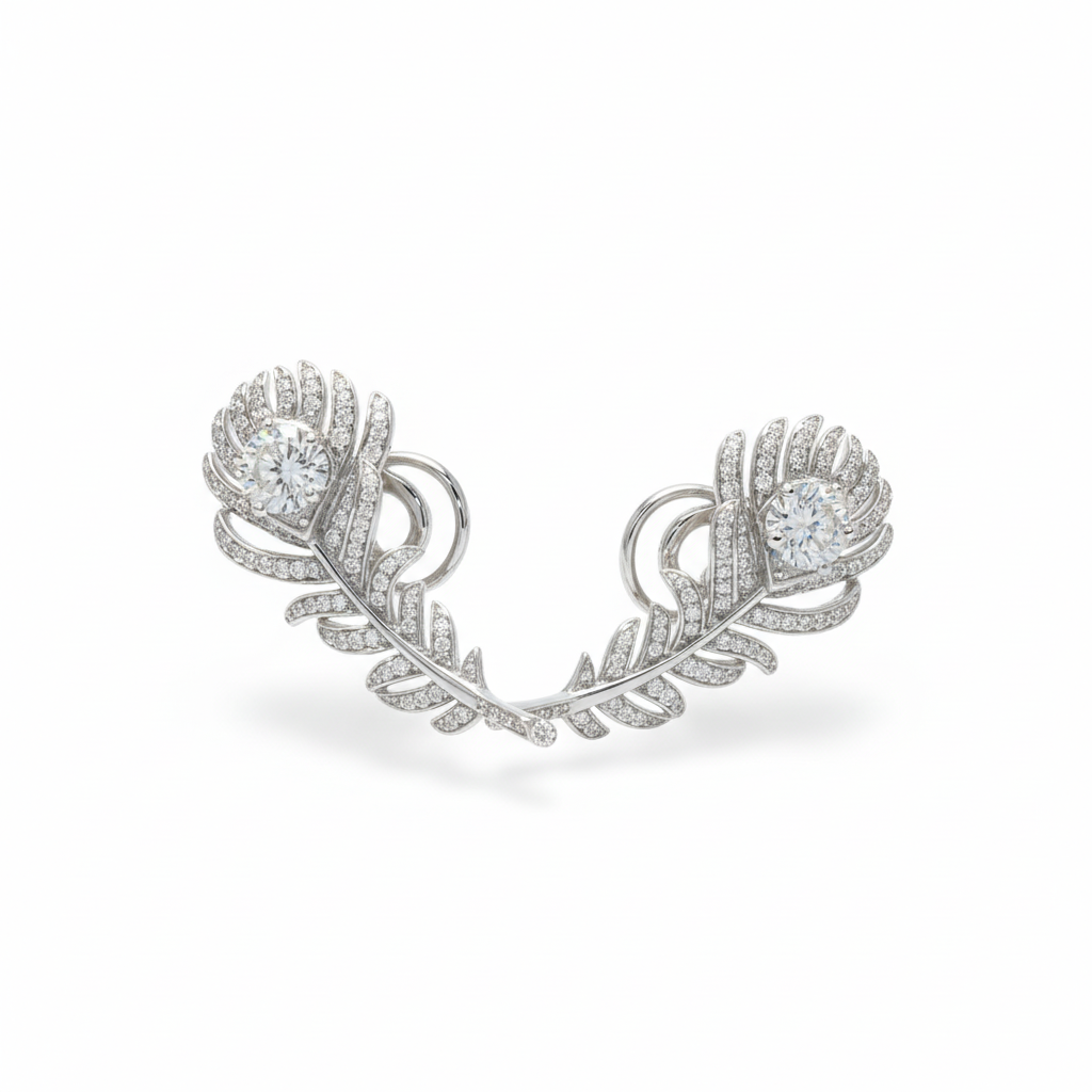 Nature-Inspired Pavé Feather Diamond Earrings