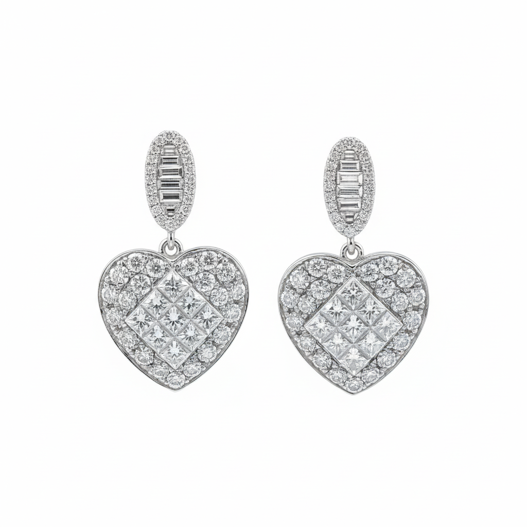 Romantic Heart-Shaped Diamond Earrings