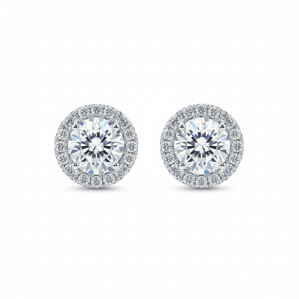 Round Halo Diamond Stud Earrings