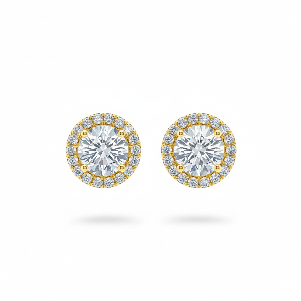 Round Halo Diamond Stud Earrings