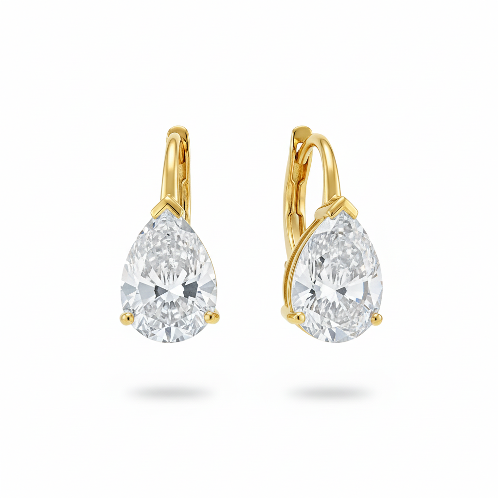Solitaire Pear Diamond Drop Earrings