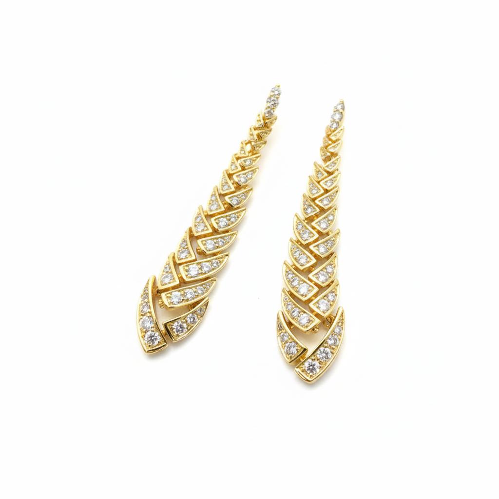 Tapered Leaf Diamond Drop Earrings