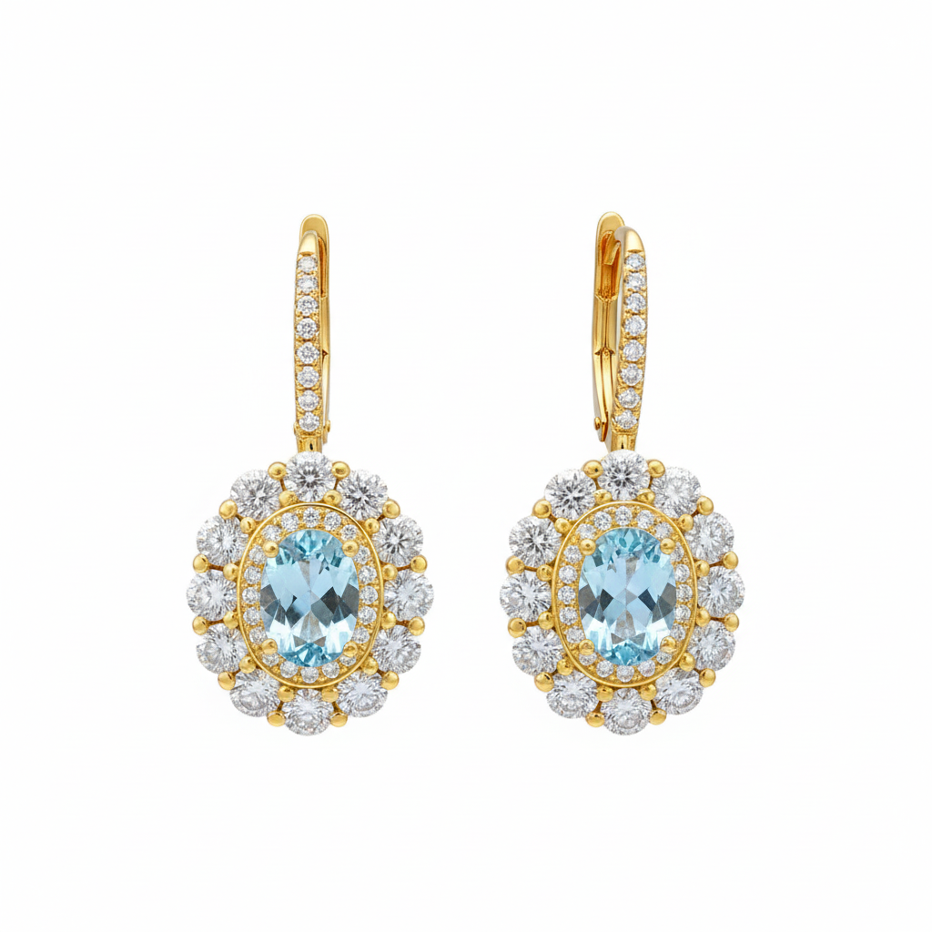 Blue Radiance Aquamarine & Diamond Oval Halo Earrings