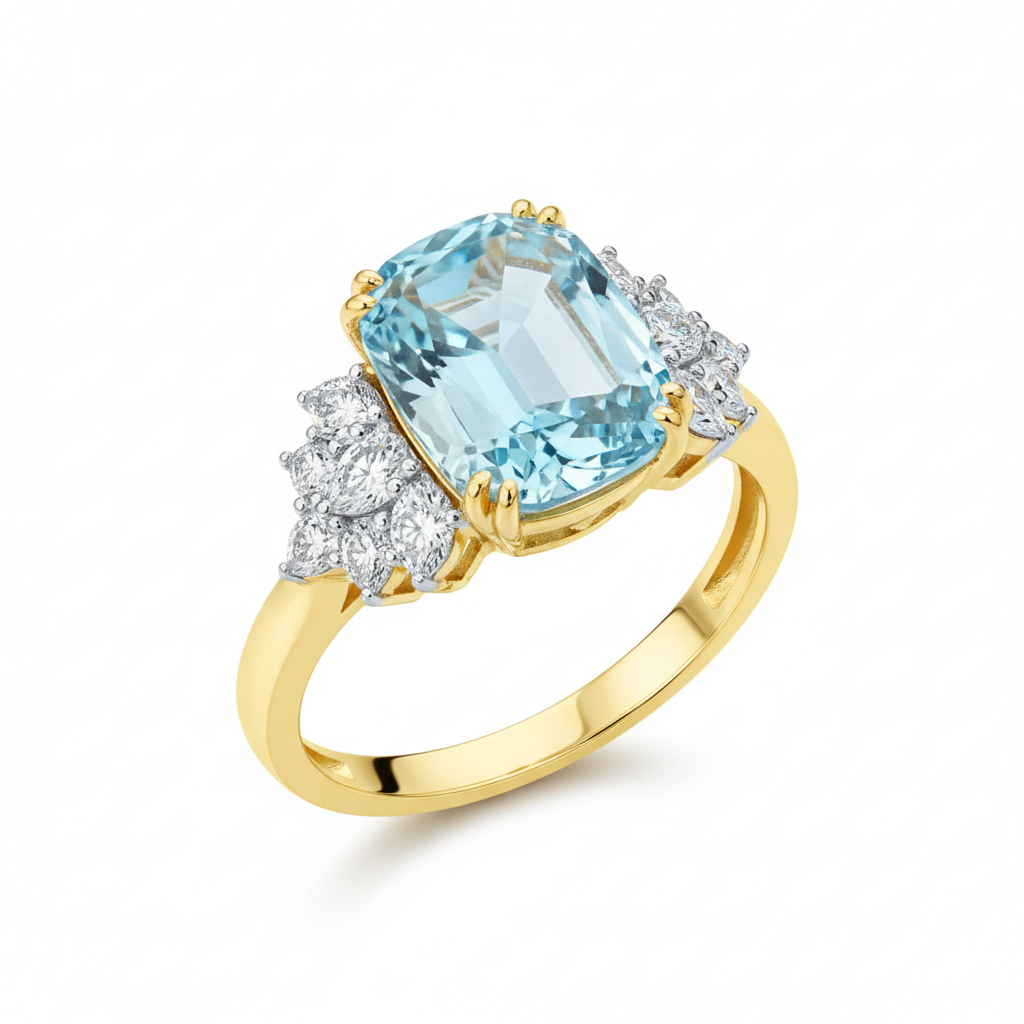 Celeste Aquamarine Halo Ring
