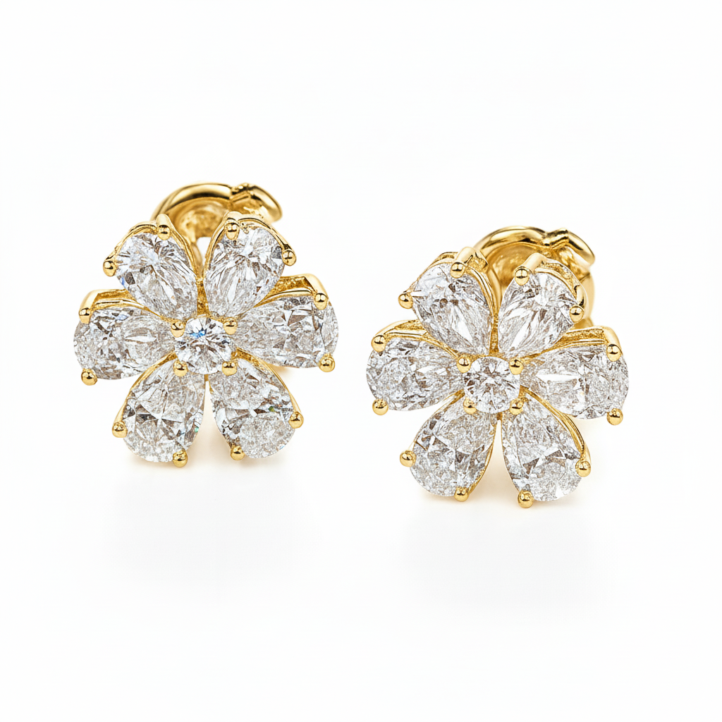 Floral Diamond Stud Earrings