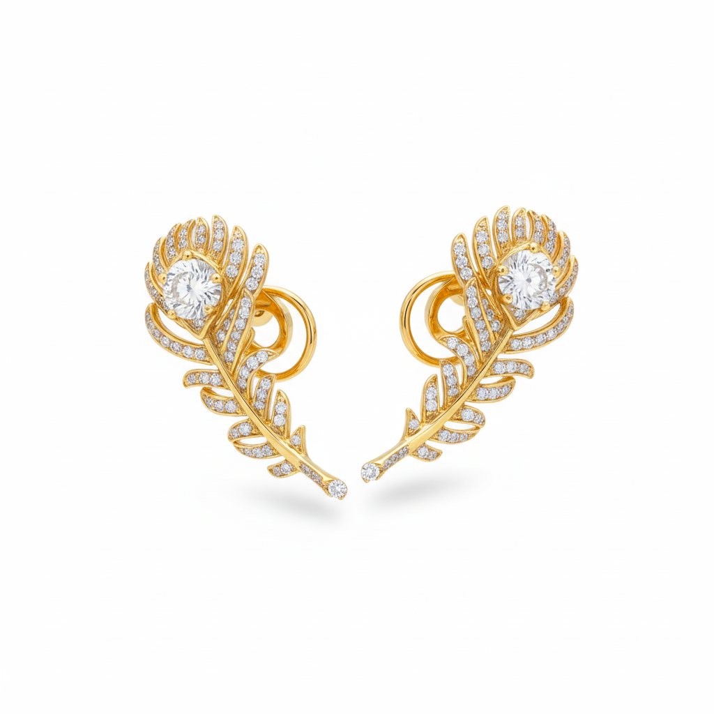 Nature-Inspired Pavé Feather Diamond Earrings
