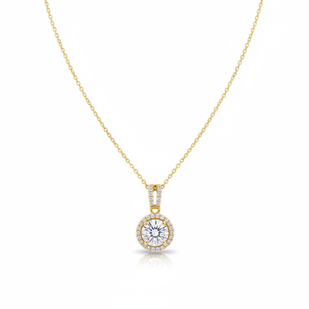 Round Halo Diamond Pendant in White Gold