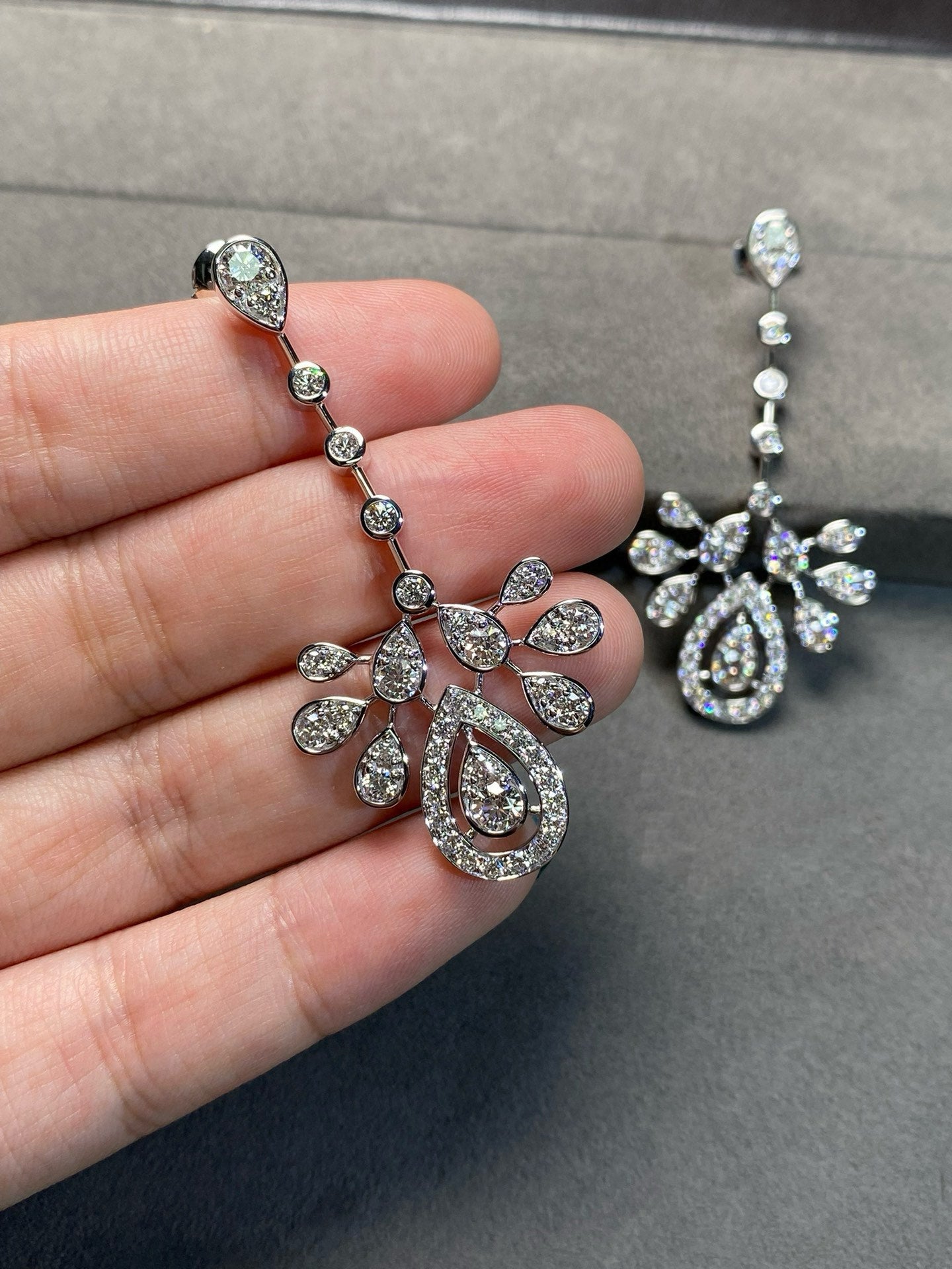 All Diamond Egret Feather Earrings