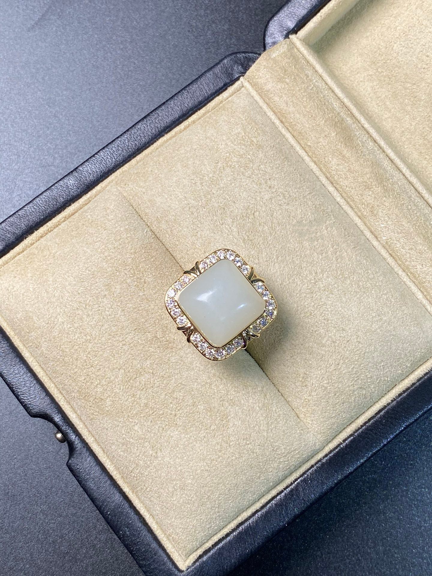 Hetian Jade with Lab Grown Diamonds