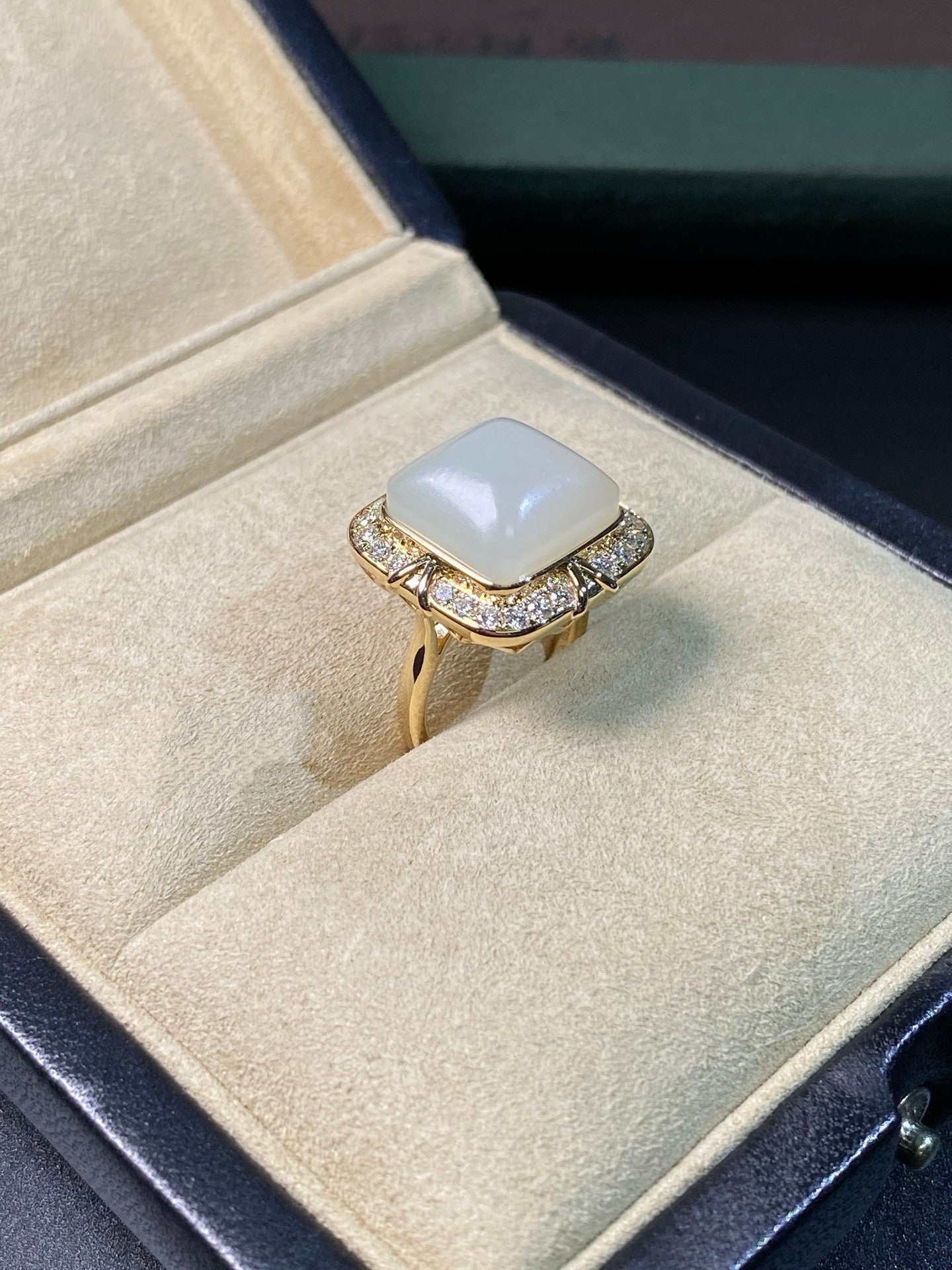 Hetian Jade with Lab Grown Diamonds