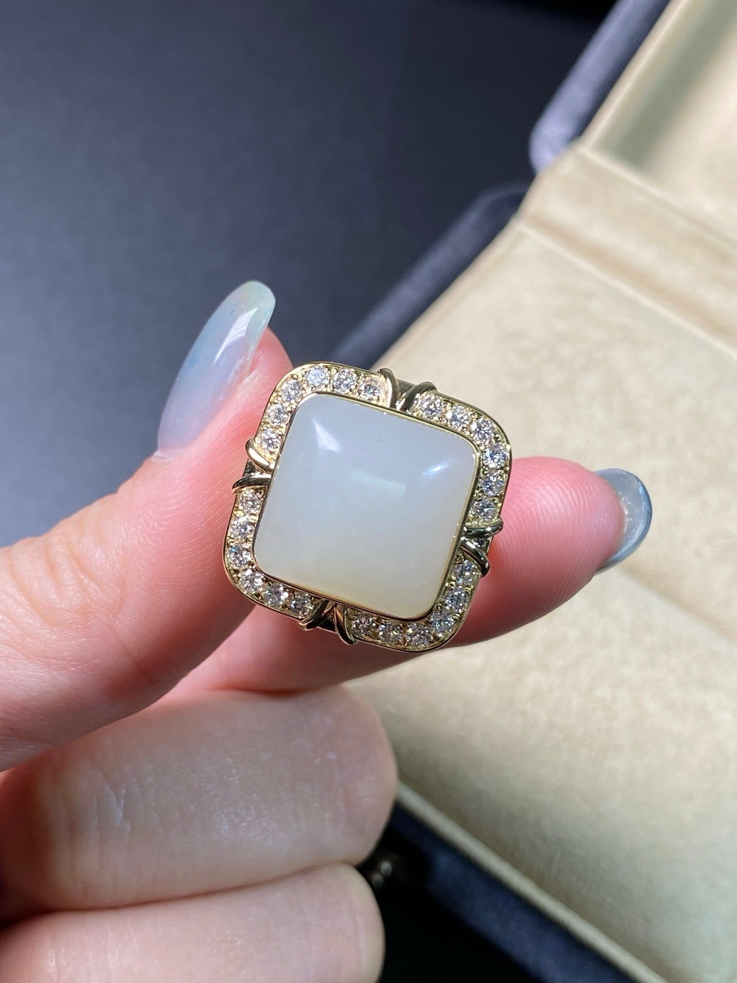 Hetian Jade with Lab Grown Diamonds